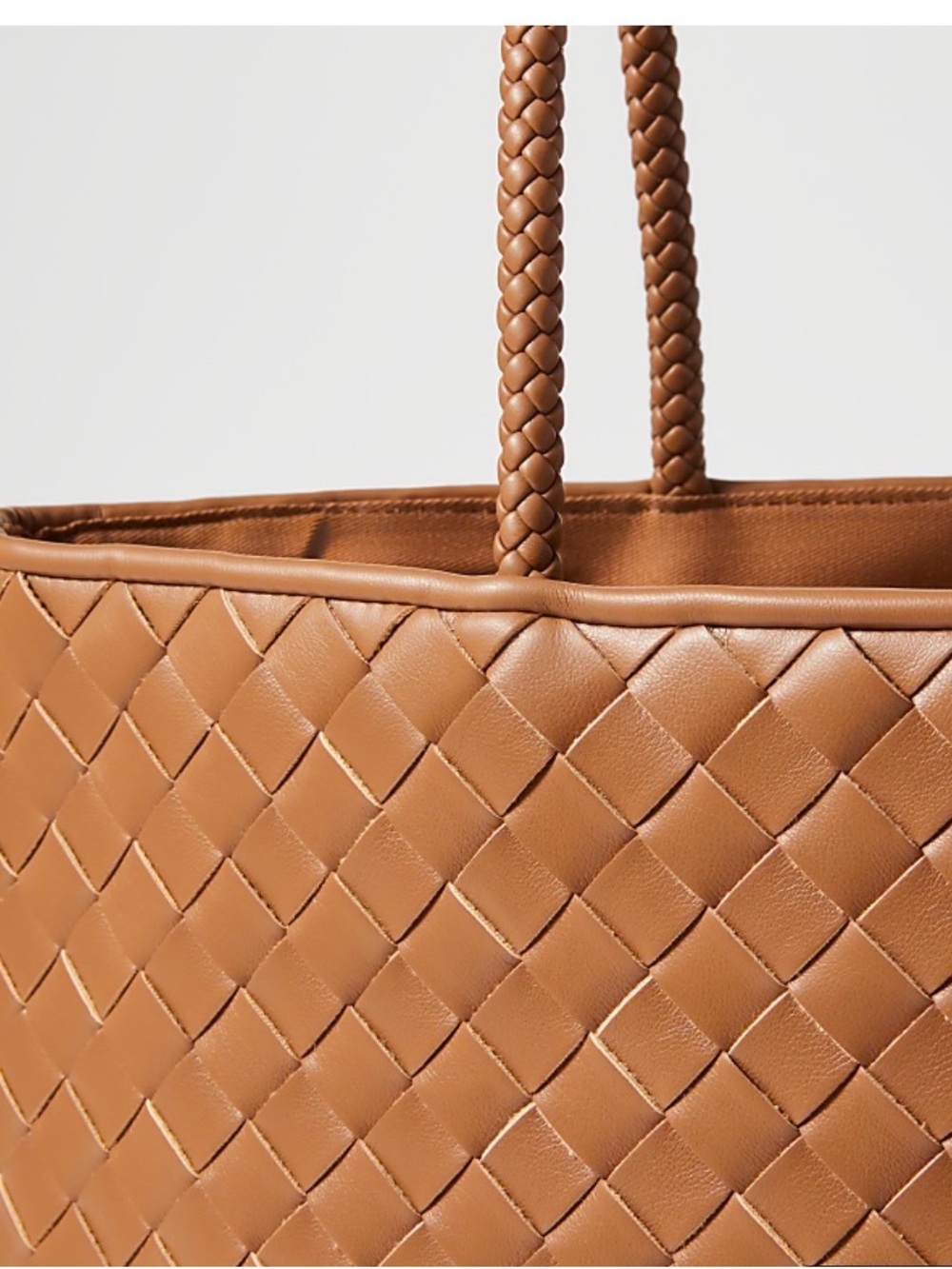 NWT ANN TAYLOR Weekend Woven Tote Autumn Ochre Brown $148 Faux Leather NEW - Picture 3 of 9
